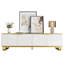 TV Cabinet with Four Doors, Gold Geometric Texture, Cable Holes, Metal Frame-1414624510