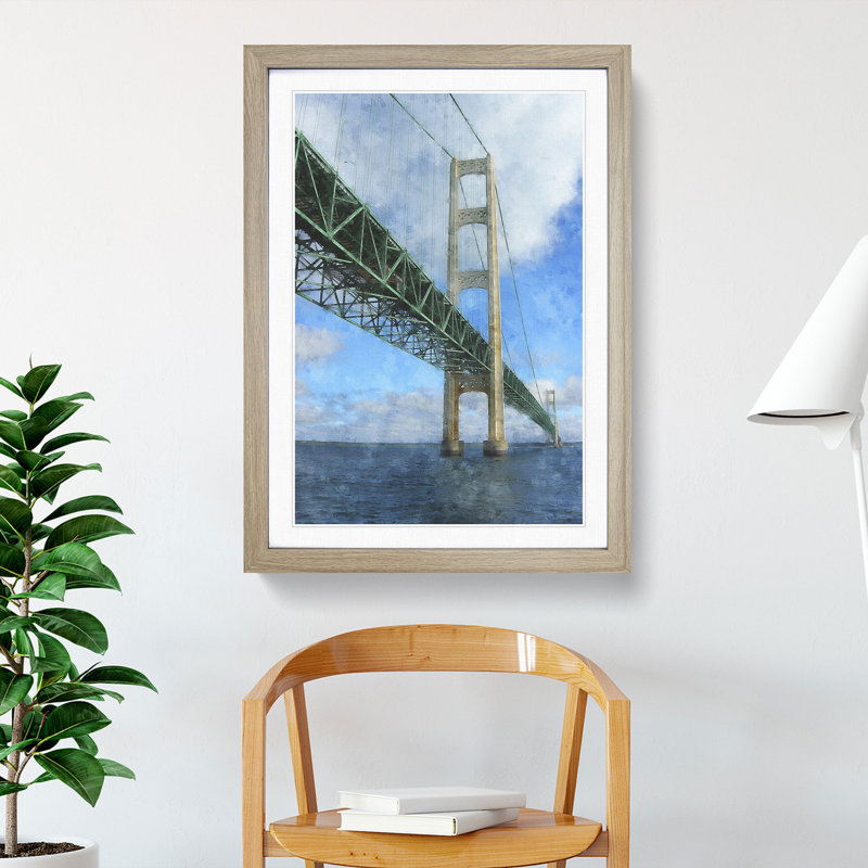 Mackinac Bridge in Michigan - Picture Frame Graphic Art, 36cm H x 27cm W x 2cm D, Oak Framed