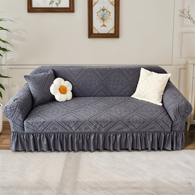 2-Seater Full-coverage Stretch Sofa Cover with Ruffled Skirt