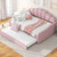 Lit de jour rembourré rose avec couchette - Velours confortable, structure stable et pratique-1325449048