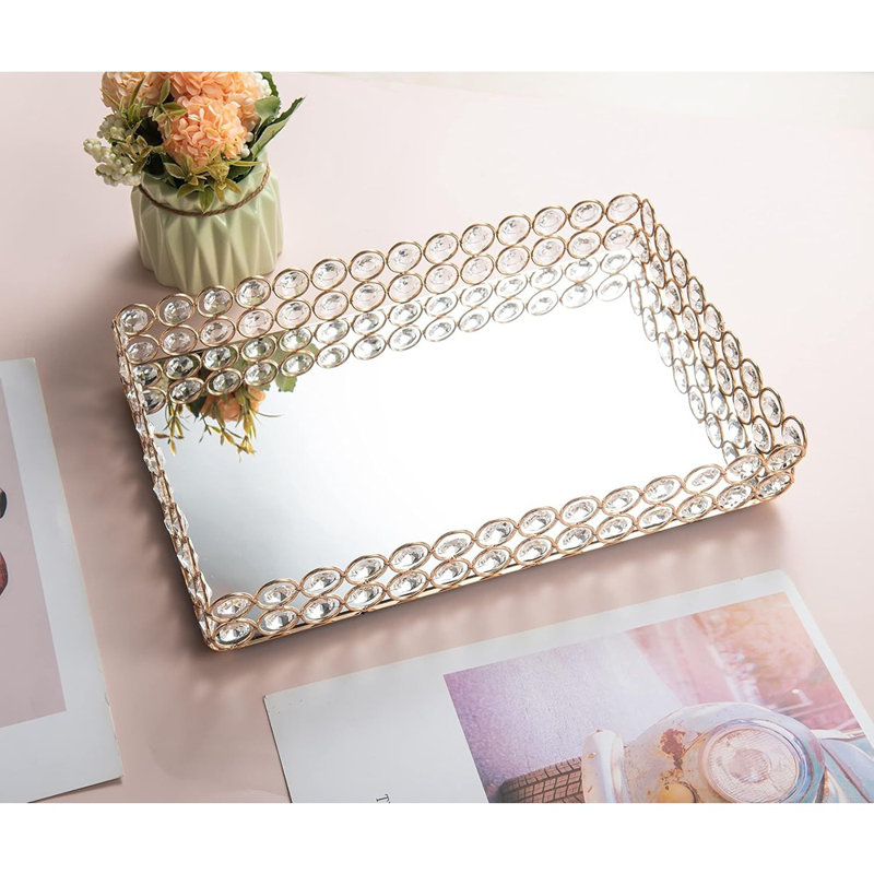 Plateau de coiffeuse en cristal miroitant, bijoux ornés et organisateur de cosmétiques pour les parfums, les soins de la peau et la décoration intérieure