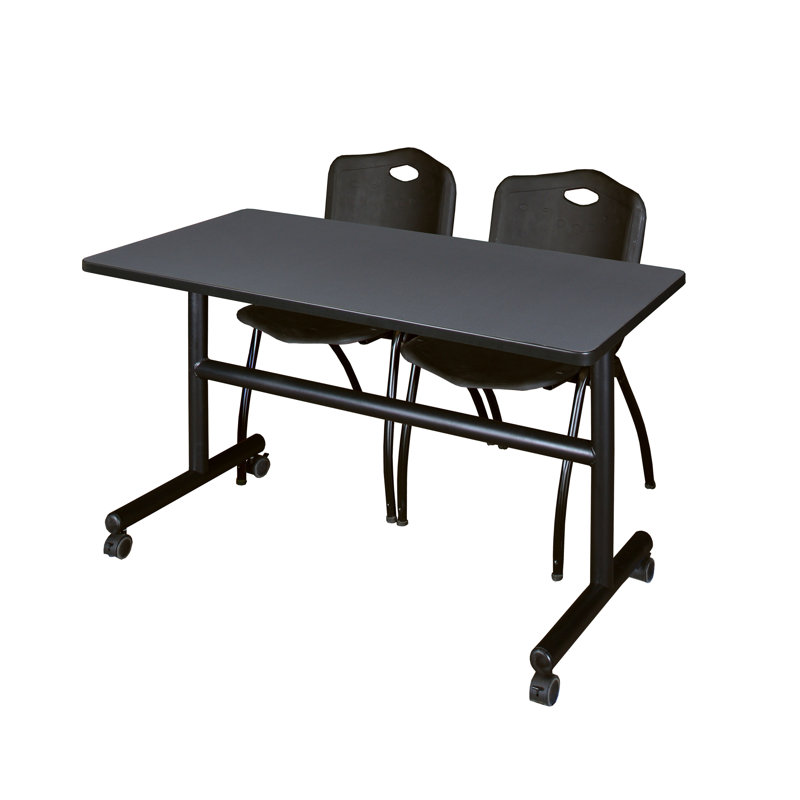 Table de nidification Nickls, 2 chaises empilables, H 29 po x l 48 po x P 24 po, Gris / Noir
