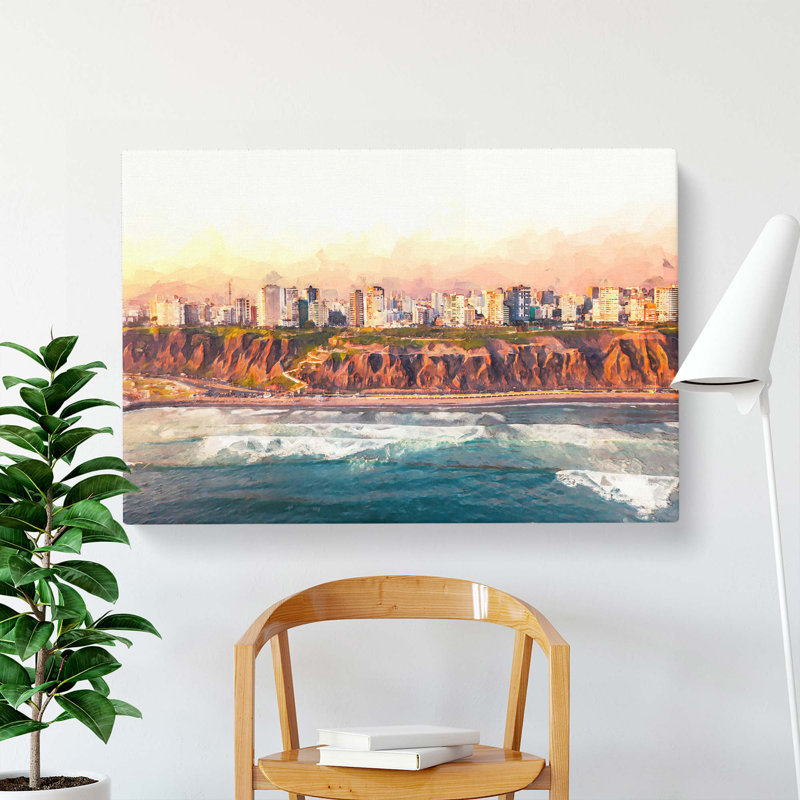 Lima Skyline In Peru In Abstract - Wrapped Canvas Print, 60cm H x 91cm W x 3cm D