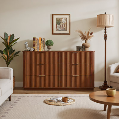 Commode 6 tiroirs, commode ondulée moderne l 55 po, meuble télé commode, organisateur de tiroir en bois pour chambre à coucher, salon, couloir