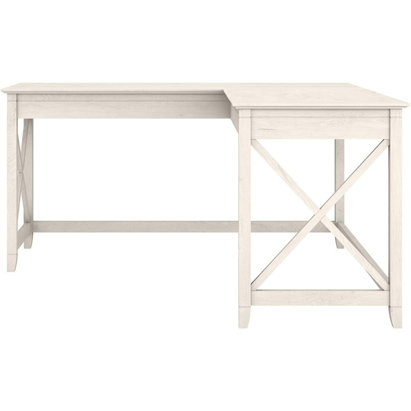 Bureau en lin en chêne blanc en forme de L - Table d'ordinateur de coin de campagne moderne de 60 pouces pour étudier ou travailler