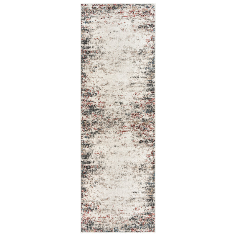 Ivory and Multi-Color Tufted Polypropylene Runner Rug