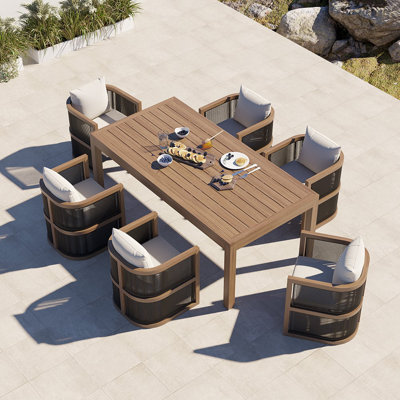 7 Pieces Outdoor Dining Set For 6 With Rectangle Table & Rope Woven Armchair In Natural by Hokku Designs