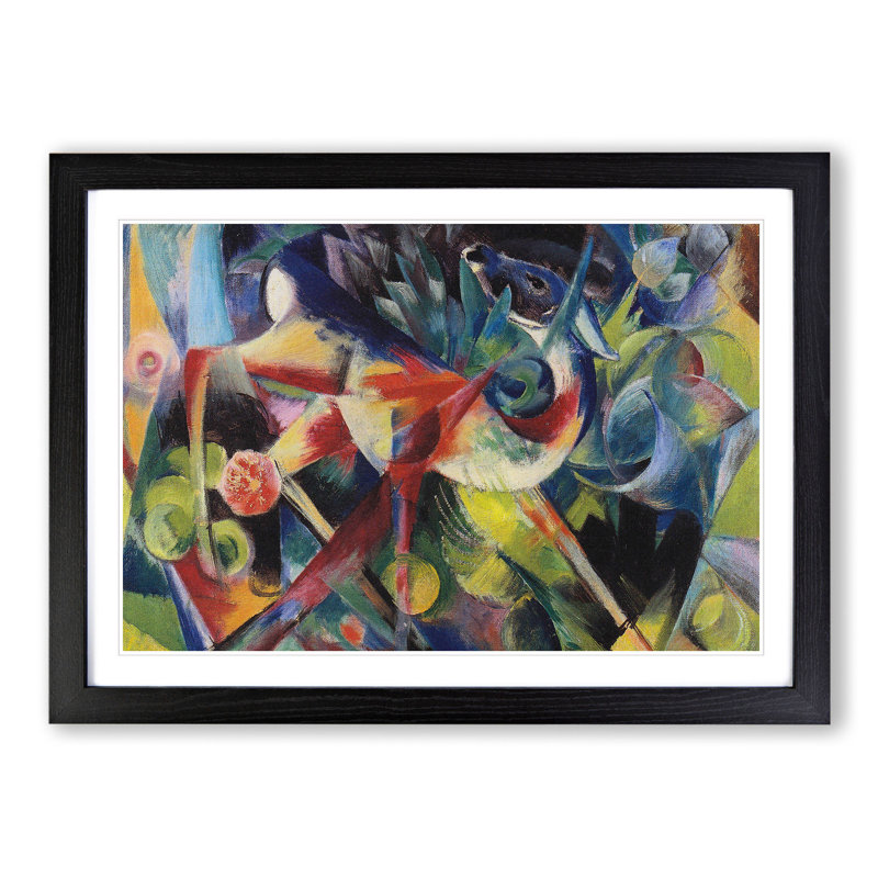 Deer in the Flower Garden by Franz Marc - Picture Frame Painting, 48cm H x 65cm W x 2cm D, Black Framed