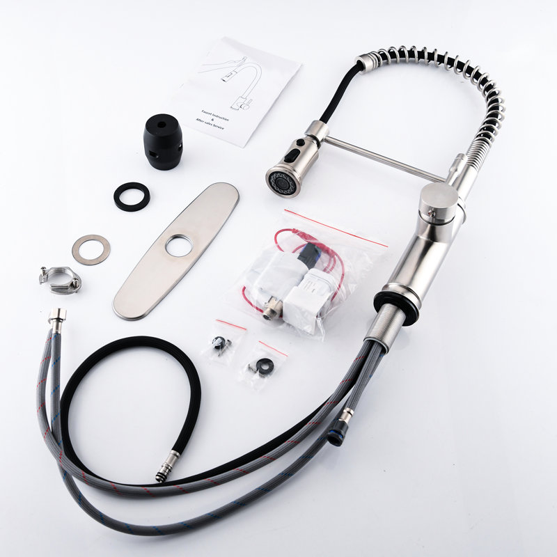 Robinet de cuisine tactile avec tirette - Écoulement pivotant à 360 degrés, corrosion, rouille, nickel brossé, acier inoxydable, gestion sans effort pivotant à 360 degrés, résistance, prévention de la rouille, contrôle pratique
