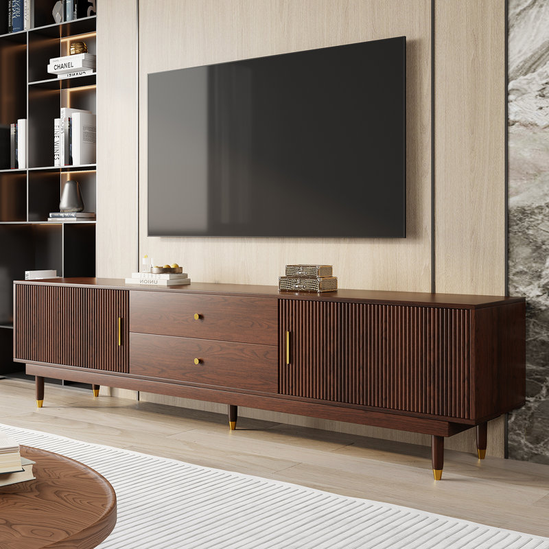 Mid-Century Modern TV Stand, Fits 60"+ TVs, 78.7" Wide Entertainment Center with 2 Storage Cabinets & 2 Drawers, Walnut