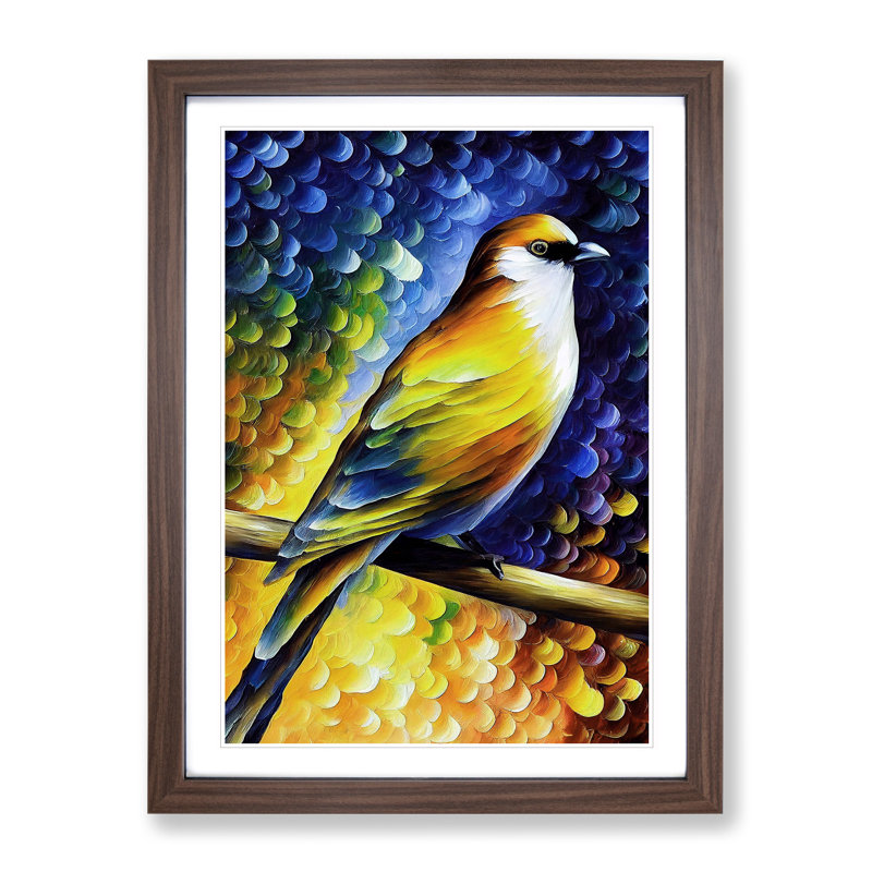 Bird Portrait No.1 - Wall Art, 66cm H x 48cm W x 2cm D, Walnut Framed, White