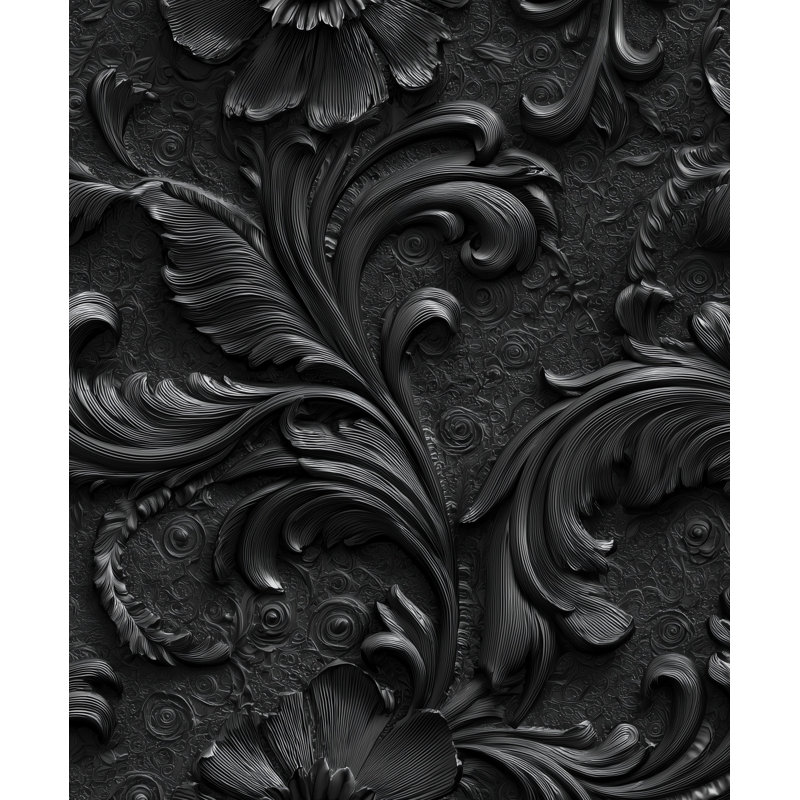 Floral Wallpaper Black Embossed-Look Decorative Mural