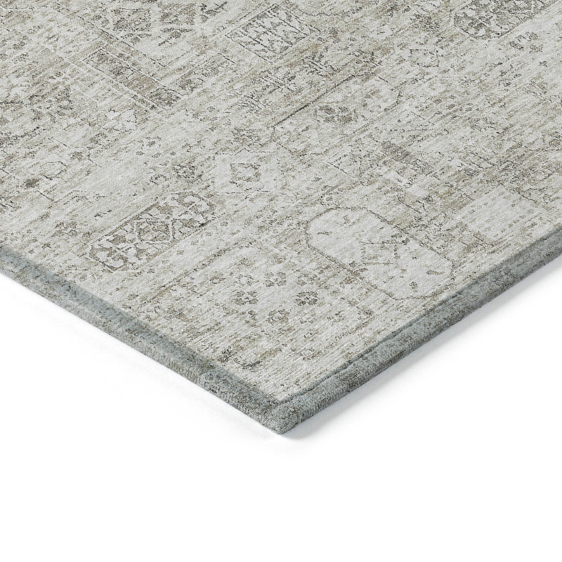 Tapis extérieur lavable floral beige et gris taupe 9 pi x 12 pi