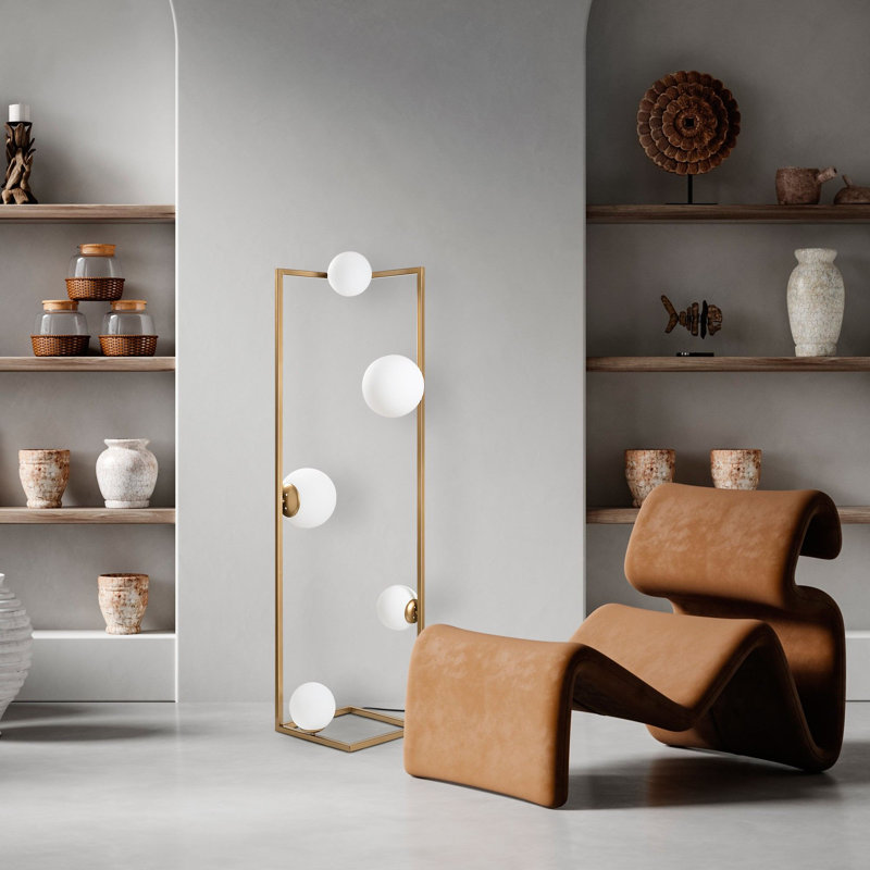 Modern Gold Floor Lamp with Metal Body, 13.8 x 13.8 x 61.8 inches | 5 Sockets (2 x E27 Max 40W & 3 x E14 Max 40W), 8.2 ft Cable with On/Off Switch | Elegant Glam Design for Living Room, Bedroom, and Office Spaces