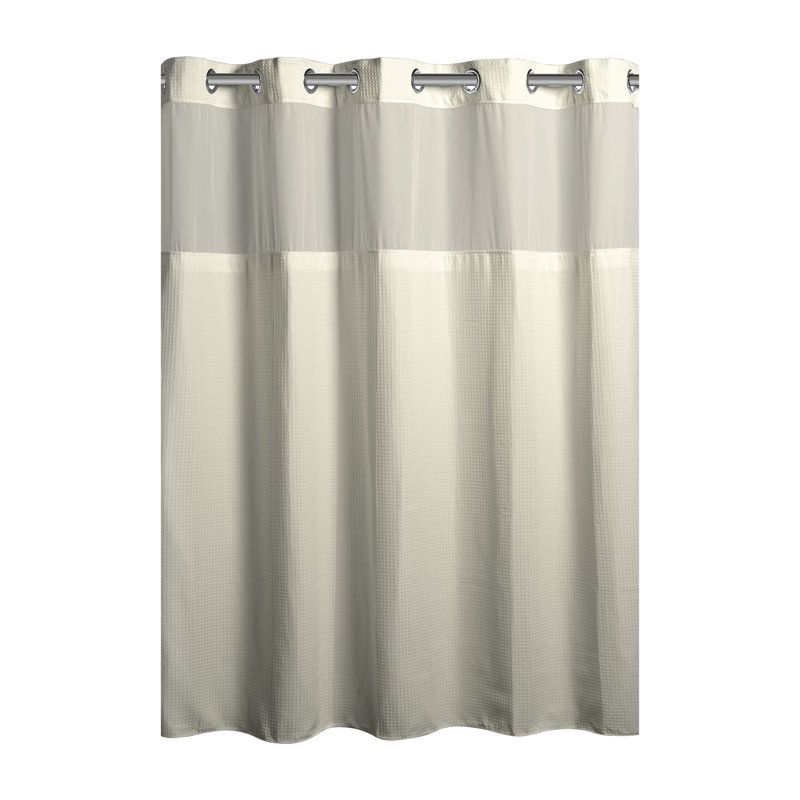 Rideau de douche gaufré sans crochet, rideau de douche 3-en-1 avec rideau de douche en tissu, anneaux flexibles et doublure en tissu, l 71 po x L 74 po, crème