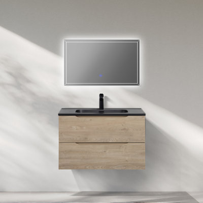 Meuble-lavabo flottant mural 32 po avec plateau en composite de quartz noir WOODBRIDGE