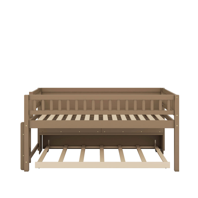 Twin Size Wood Low Loft Bed With Storage Shelves,Trundle And Blackboard, Noyer