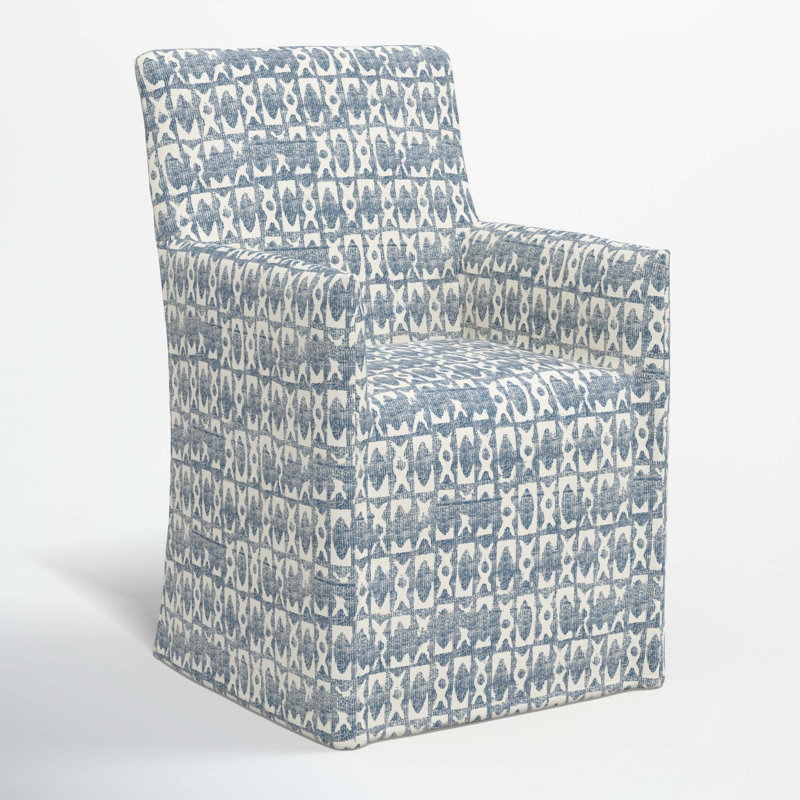 Ivanka 20'' H Cotton Upholstered Armchair, Texture Block Blue