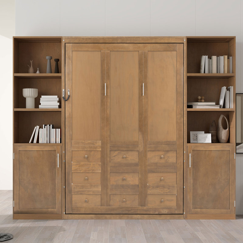 Grand lit escamotable avec rangement, Brun