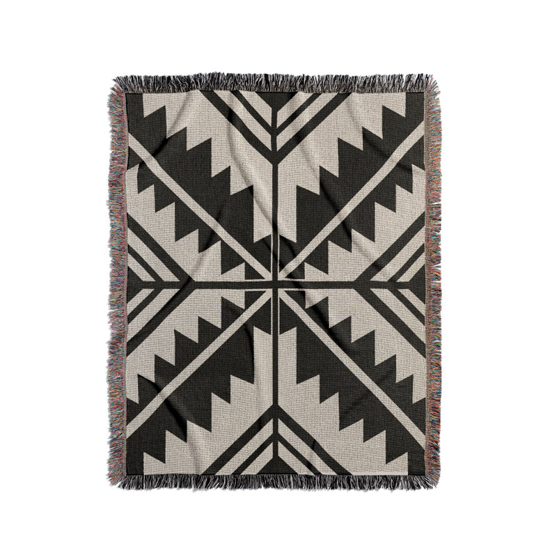 Jeté en mélange de coton Tala South Western, Noir/Blanc cassé, L 60 po x l 50 po