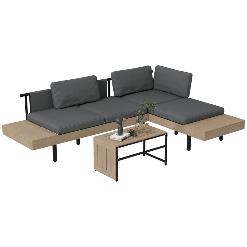 Bridget 3 Pieces Garden Furniture Set L-Shaped 4 Seater Corner Sofa Grey
