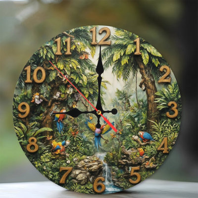 Clock Numbers Jungle Parrots Waterfall