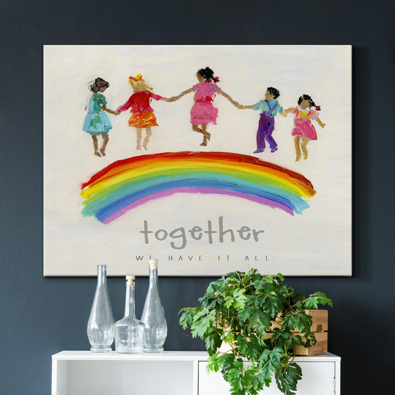 Rainbow Kids Together - impression sur toile tendue, H 48 po x l 32 po x P 1 po