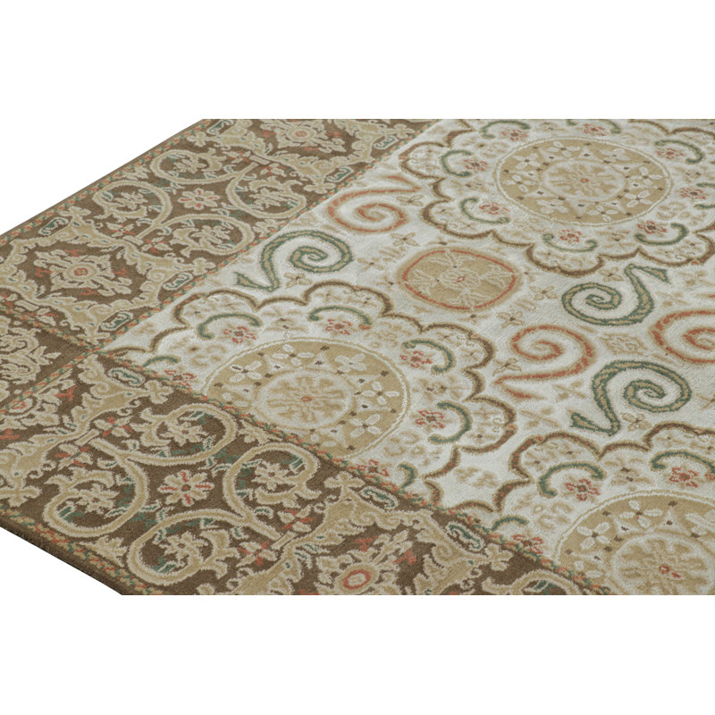 Rug & Kilim’S European Style Rug In Cream-White With Medallions In Green & Beige