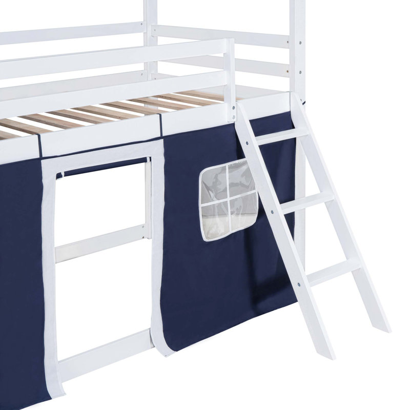Lit simple superposé en bois avec fenêtres maisonnette