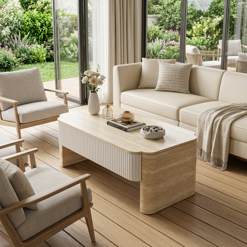 Table basse à plateau relevable moderne avec surface extensible et compartiments de rangement cachés