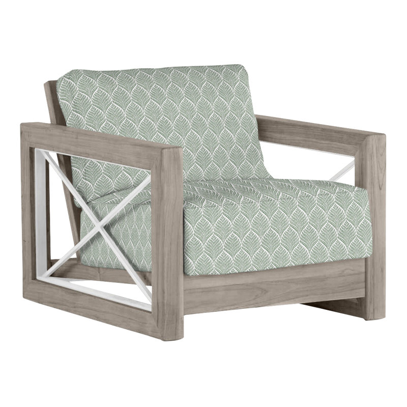 Malta Teak Outdoor Lounge Chair, Oyster Teak/Brushed Stainless, No welt + Standard fill, Perigold Linnaeus Spring