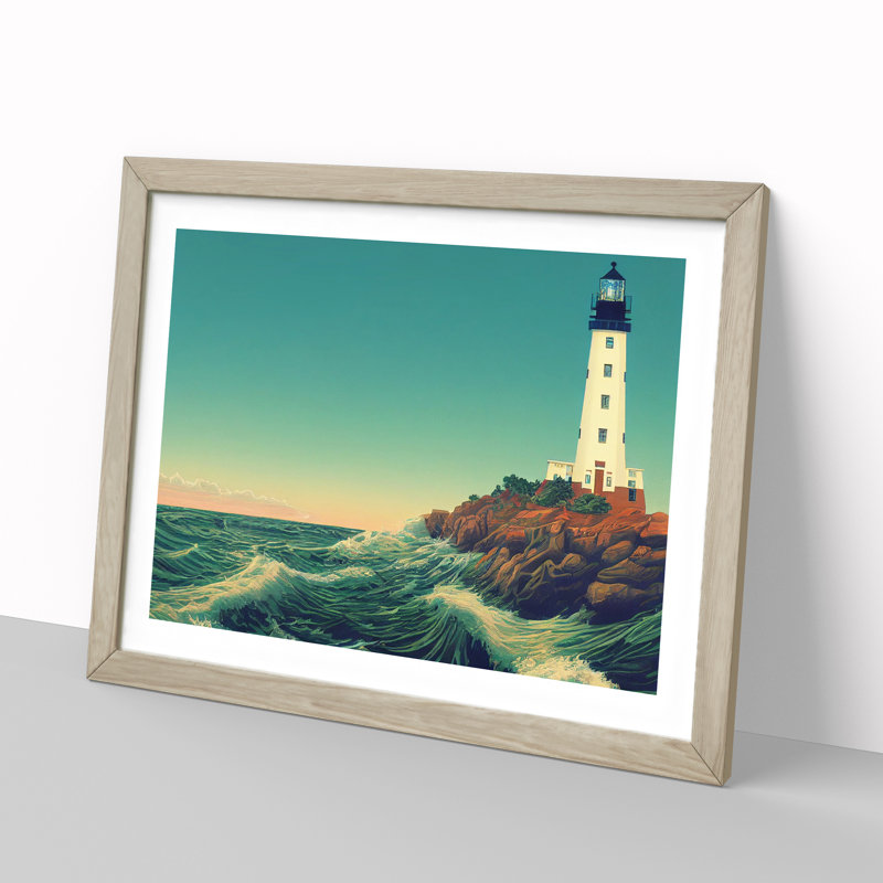 Lighthouse Seascape Vol.1 - Single Picture Frame Print, 25cm H x 34cm W, Beige