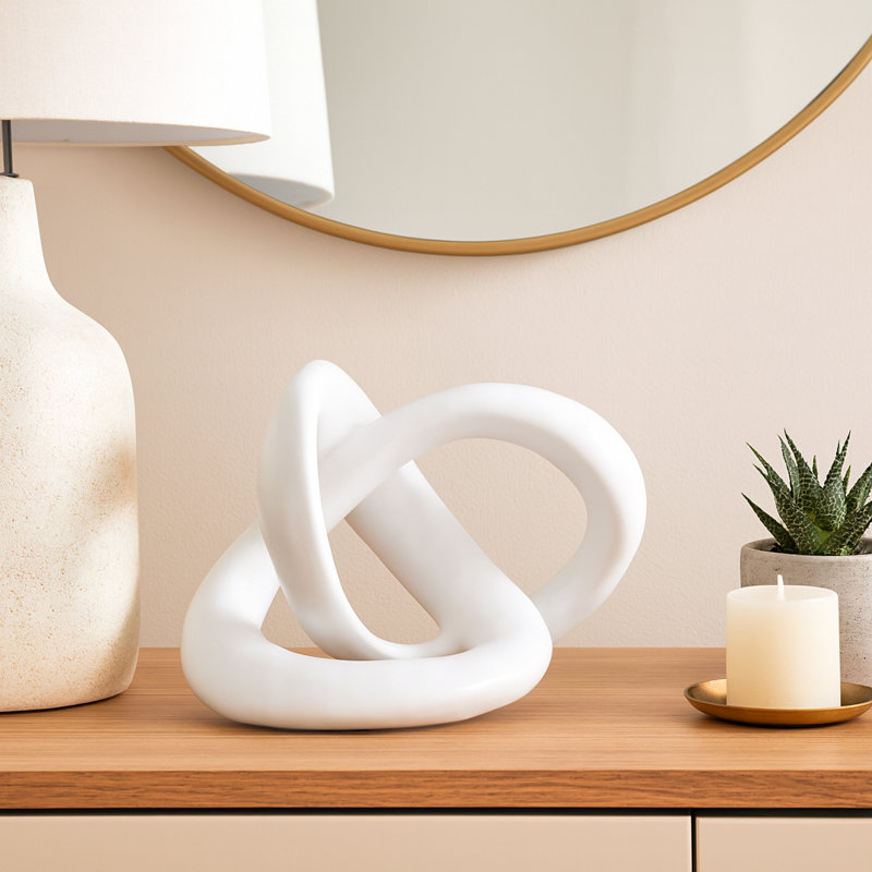 Decorative Resin Knot Sculpture for Tabletop Decor - Modern Object Accent for Living Room Styling, Coffee Table or Home Decorations - 10", White