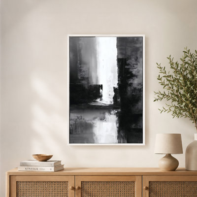Light Beam Monochrome Abstract Canvas Wall Art with Floating Frame, Ready to Hang