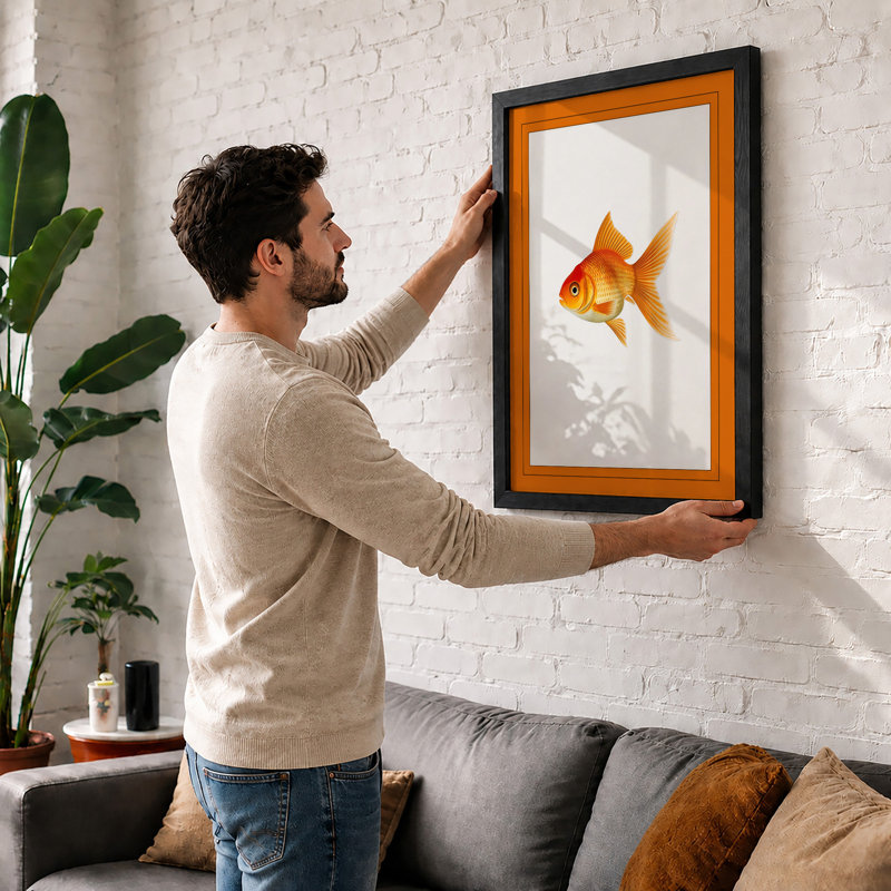 Golden Goldfish Botanical - Framed Print, A4 - 29.7 x 21.0 cm, White