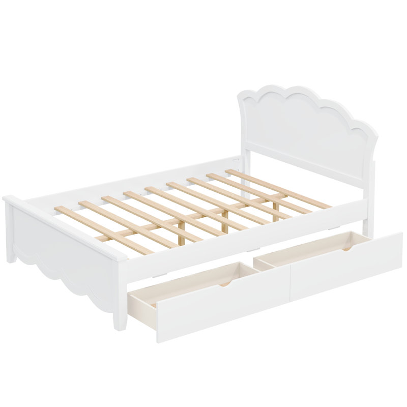Lit plateforme double en bois avec tête de lit et deux tiroirs de rangement, finition blanche, Double