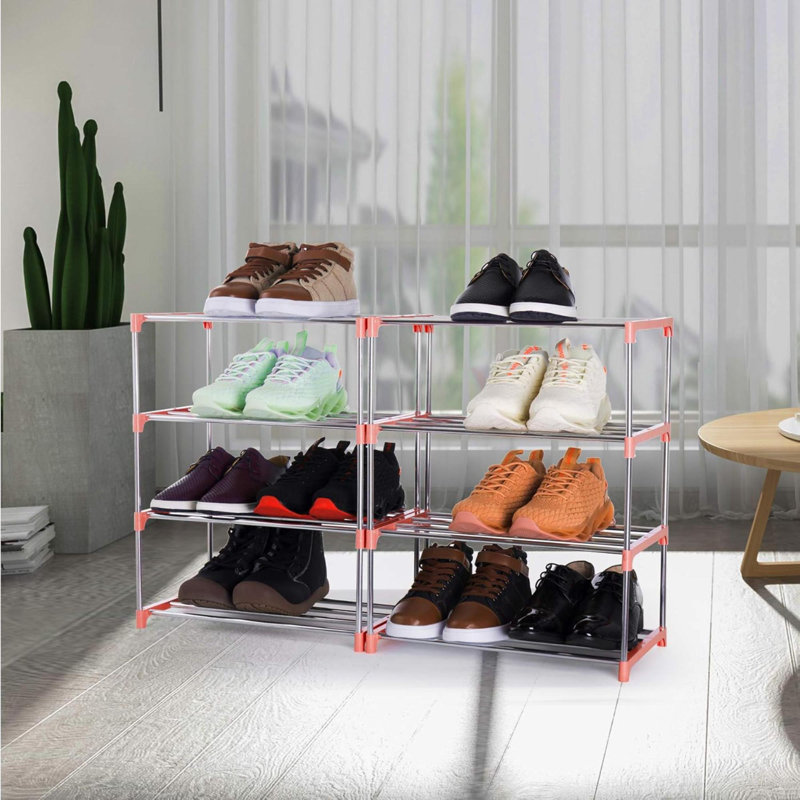 Petite étagère à chaussures empilable à 4 niveaux, étagère de rangement légère pour vestibule, couloir et garde-robe, Orange