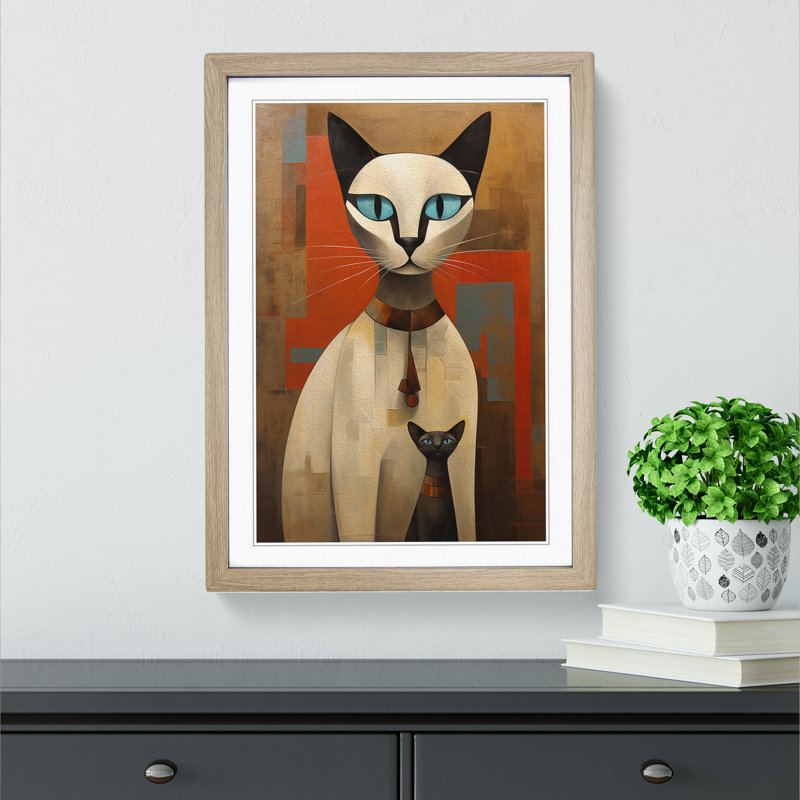 Siamese Cat - Single Picture Frame Print on Wood, Oak Framed, 34cm H x 25cm W x 2cm D