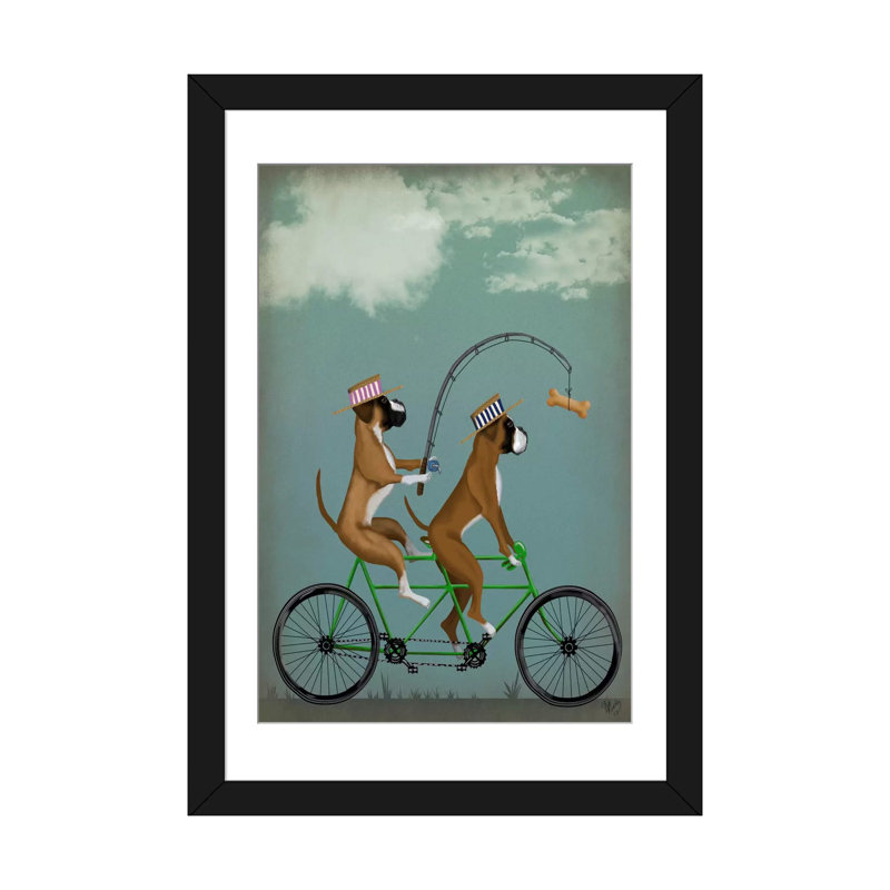 « boxer tandem », peinture sur toile tendue Fab Funky, H 24 po x l 16 po x P 1 po, Papier beaux-arts encadré noir, Blanc