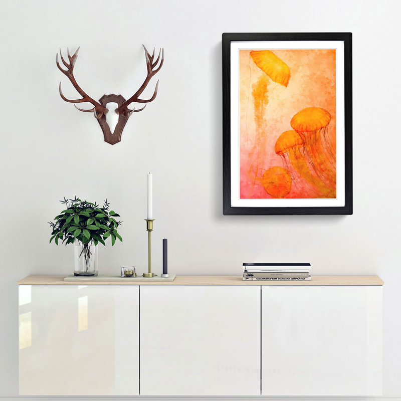 The Orange Jellyfish - Picture Frame Painting Print, Black Framed, 45cm H x 33cm W x 2cm D