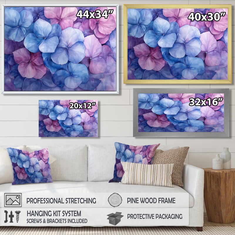 Imojene hortensia à l'aquarelle, encre mauve III - hydrangées, art mural, Reproduction encadrée d'une seule photo, Blanc