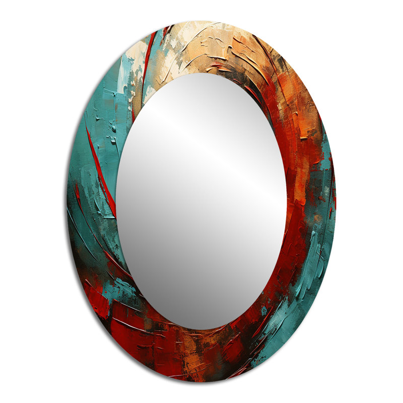 Red Blue Majestic Motion Spiral IV - Large Oval Wall Mirror On Metal, 40" x 30"