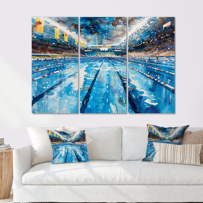 Piscine olympique avant la course I - Ensemble de décoration murale de natation, Toile tendue, H 32 po x l 48 po x P 1 po