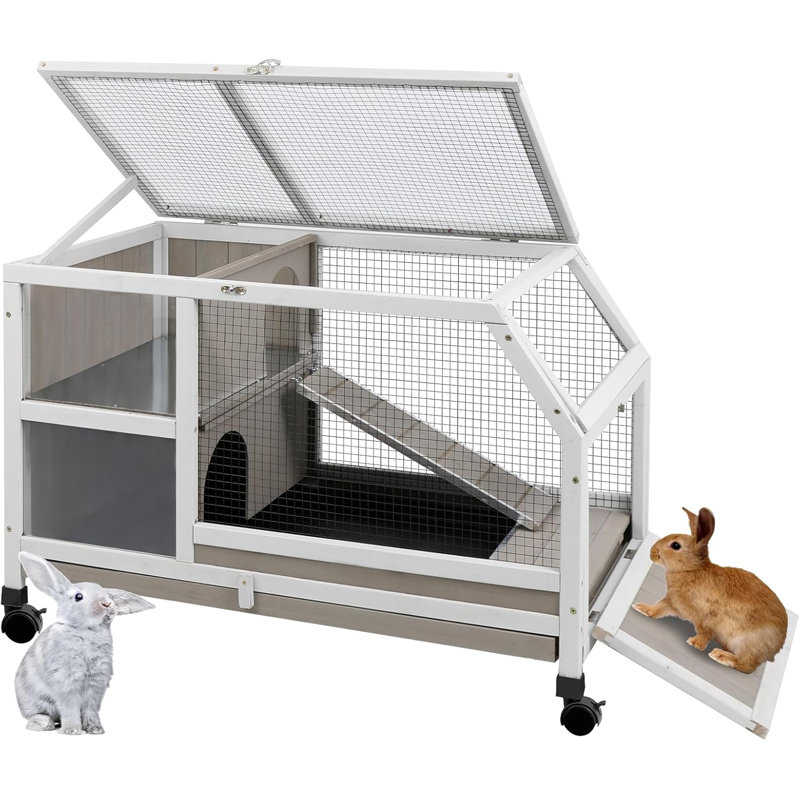 Cage de cochon d'Inde à l'intérieur, grande cage pour petits animaux sur roulettes avec rampe et cachette, cage à hamster facile à nettoyer avec plateau coulissant profond pour hérisson, gerbille, chinchilla