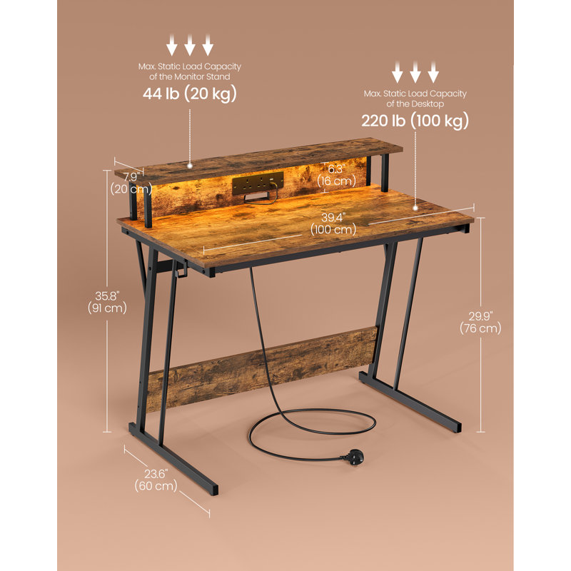 Alcedo Computer Table, Brown, 76cm H x 100cm W x 60cm D