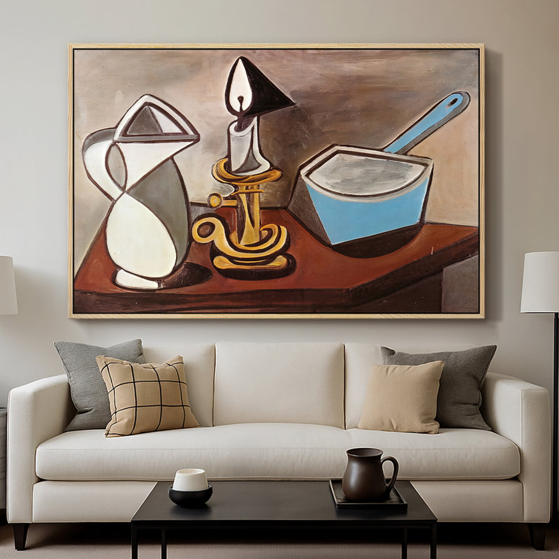 Cruche, bougie et poêle en émail, 1950 - Pablo Picasso, toile tendue avec châssis, 26 x 40, Naturel