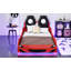 Twin Size Race Car Shaped Platform Bed With Upholstered Backrest And LED Lights