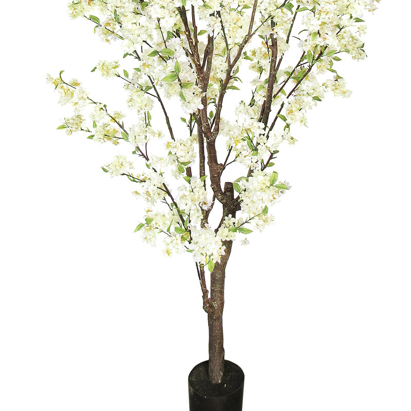 Cerisier artificiel en pot, Crème/blanc, H 102 po x l 46 po x P 42 po