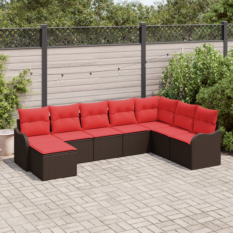 Ensemble de canapé de jardin vidaXL, Structure brune / coussin rouge