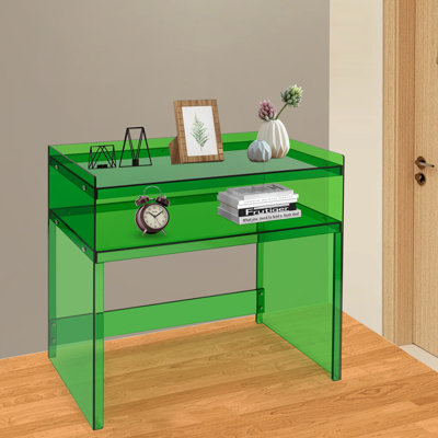 2 Tiers Modern Freestanding Rectangle Acrylic Entryway Table Desk With Open Shelves Storage 